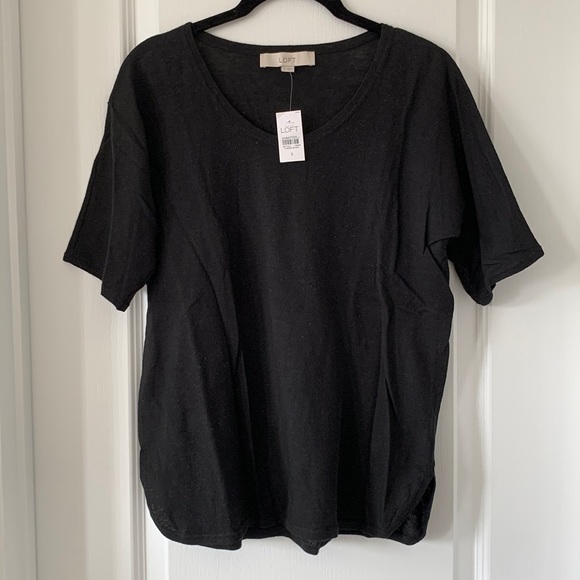 NWT LOFT Black Linen And Cotton Blend Short Sleeves Top Size S - Picture 1 of 13